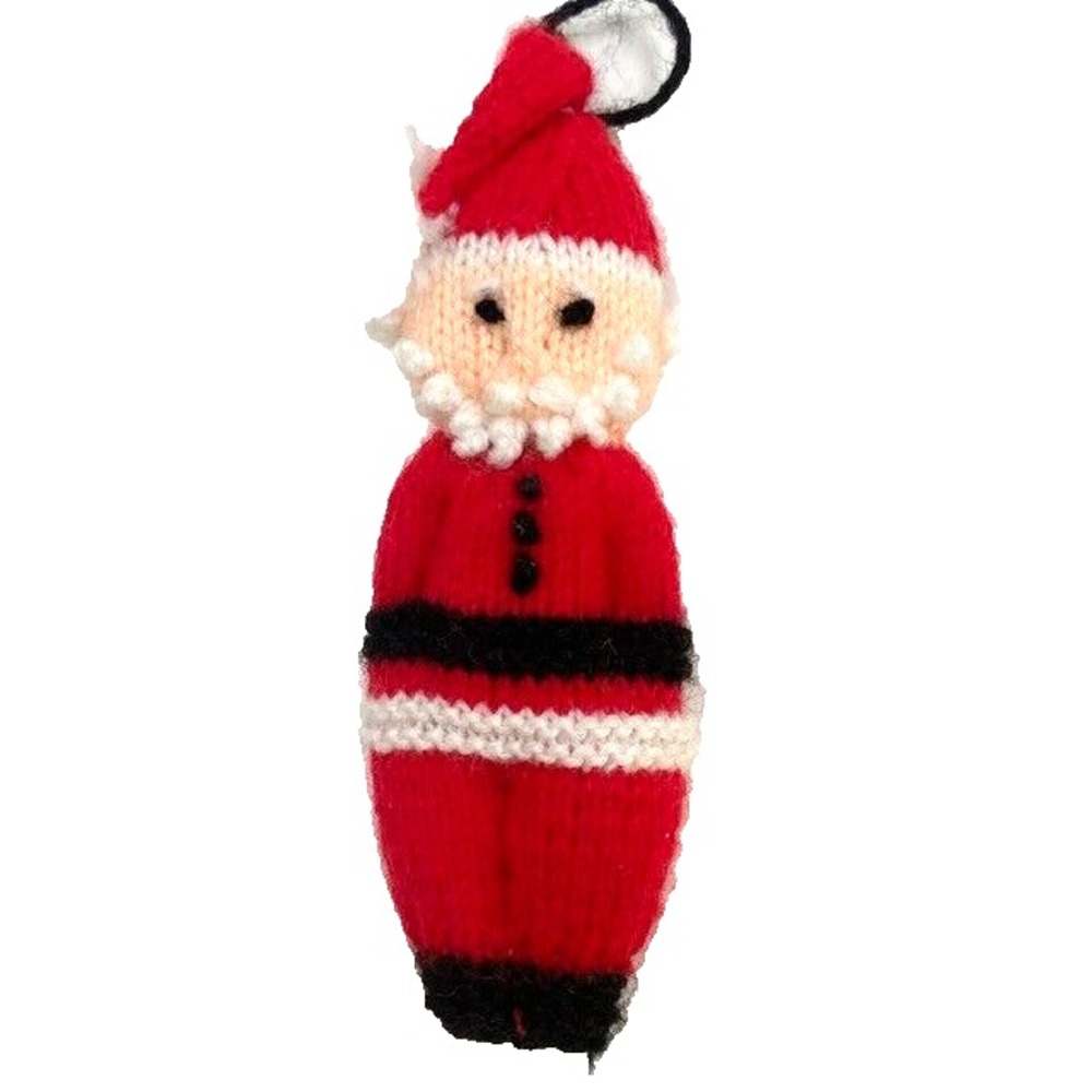 Vintage Knitted Santa Claus Christmas Ornament‎ Red White Handmade Soft 6.5 Inch